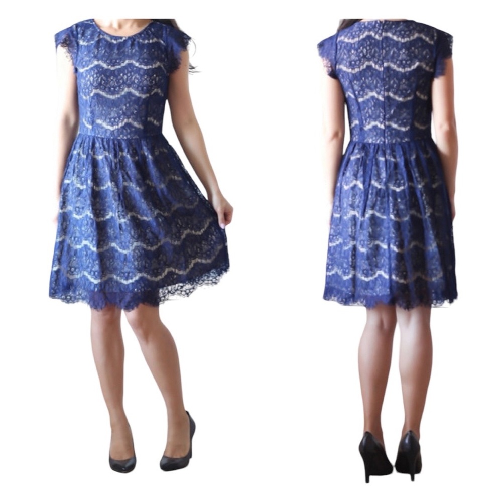 Anthropologie Maeve Blue Lace Fit & Flare Cocktail Dress Small